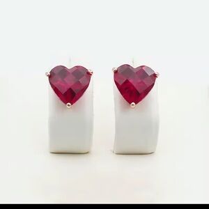 Artisan 14k/585 Rose Gold & Ruby Heart Earrings